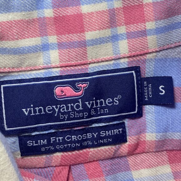 Vineyard Vines Slim Fit Crosby Shirt Plaid Cotton Linen Long Sleeve Resort Vacay - Picture 4 of 7
